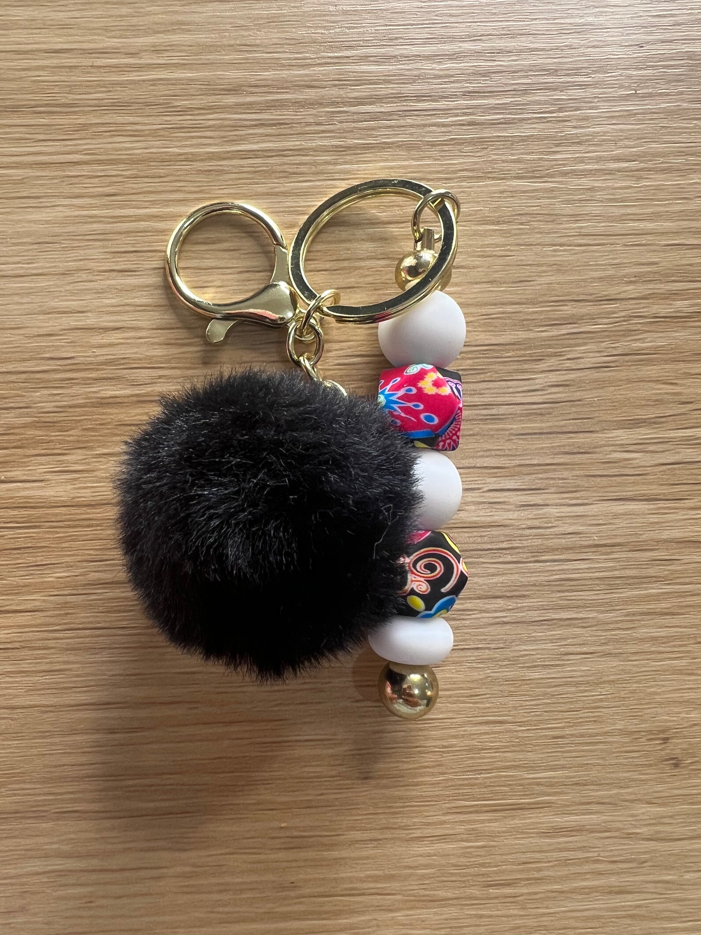 Black rainbow beaded keyring