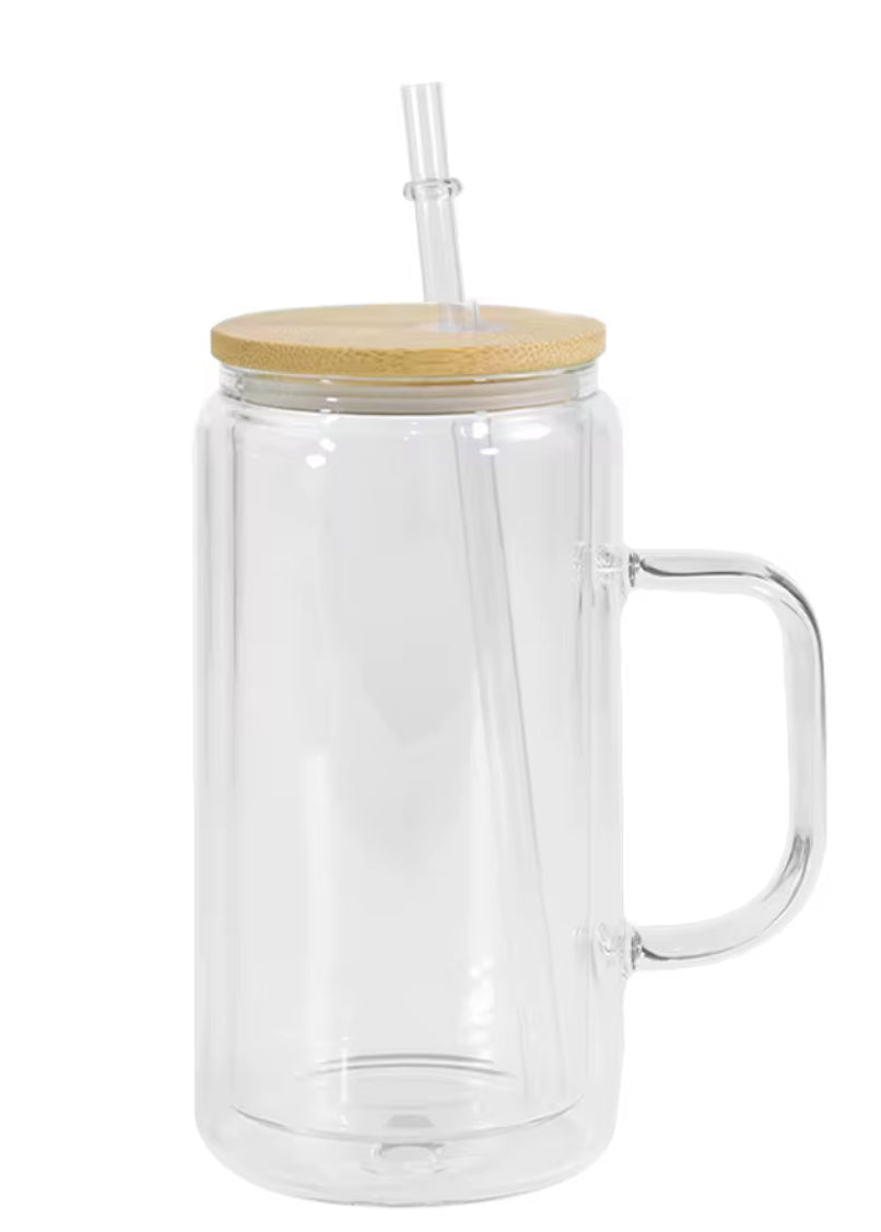 16oz / 12oz glass snowglobes with handle and bamboo lid