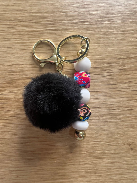 Black rainbow beaded keyring