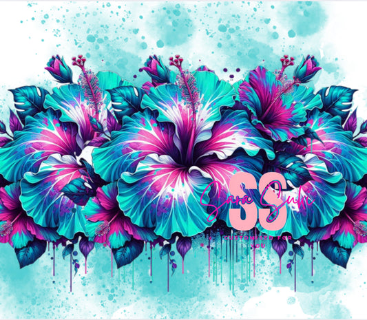 Hibiscus blue background