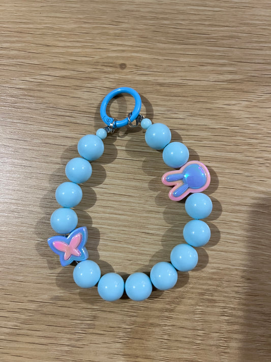 Blue bunny and butterfly chrome key chain